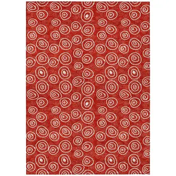 10' X 14' Red And Ivory Geometric Washable Indoor Outdoor Area Rug