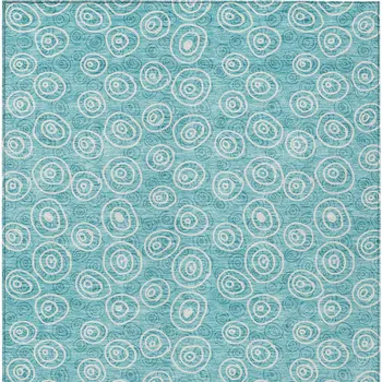 9' X 12' Teal Blue And Ivory Geometric Washable Indoor Outdoor Area Rug