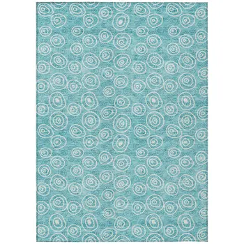 9' X 12' Teal Blue And Ivory Geometric Washable Indoor Outdoor Area Rug