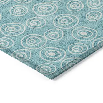 9' X 12' Teal Blue And Ivory Geometric Washable Indoor Outdoor Area Rug