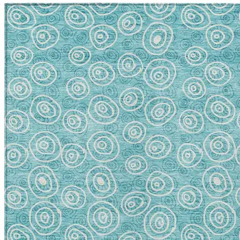 9' X 12' Teal Blue And Ivory Geometric Washable Indoor Outdoor Area Rug