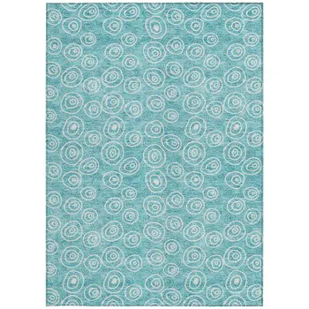 10' X 14' Teal Blue And Ivory Geometric Washable Indoor Outdoor Area Rug