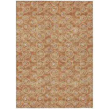 5' X 8' Terra Cotta Copper And Beige Geometric Washable Indoor Outdoor Area Rug