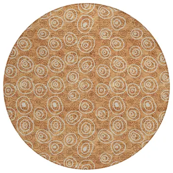 8' Terra Cotta Copper And Beige Round Geometric Washable Indoor Outdoor Area Rug