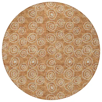 8' Terra Cotta Copper And Beige Round Geometric Washable Indoor Outdoor Area Rug