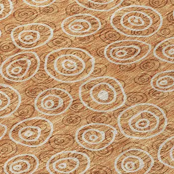 8' Terra Cotta Copper And Beige Round Geometric Washable Indoor Outdoor Area Rug