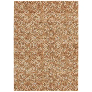 9' X 12' Terra Cotta Copper And Beige Geometric Washable Indoor Outdoor Area Rug