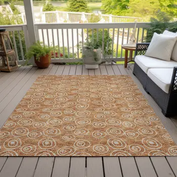 10' X 14' Terra Cotta Copper And Beige Geometric Washable Indoor Outdoor Area Rug