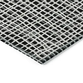 5' X 8' Black Gray And Ivory Striped Washable Indoor Outdoor Area Rug