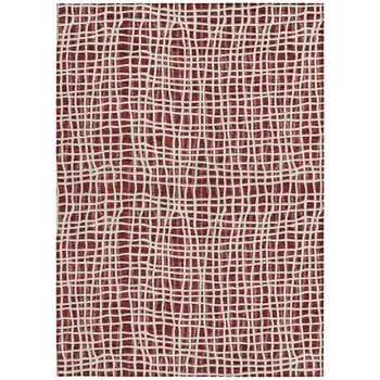 5' X 8' Burgundy And Ivory Striped Washable Indoor Outdoor Area Rug