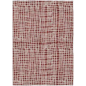 5' X 8' Burgundy And Ivory Striped Washable Indoor Outdoor Area Rug