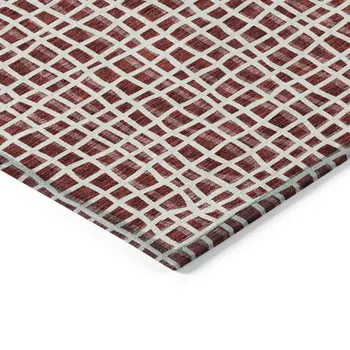 8' X 10' Burgundy And Ivory Striped Washable Indoor Outdoor Area Rug