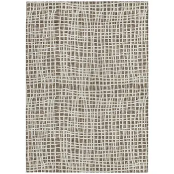 3' X 5' Brown Beige And Ivory Striped Washable Indoor Outdoor Area Rug
