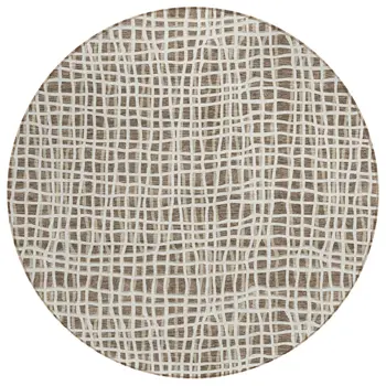 8' Brown Beige And Ivory Round Striped Washable Indoor Outdoor Area Rug