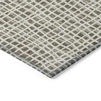 8' Brown Beige And Ivory Round Striped Washable Indoor Outdoor Area Rug