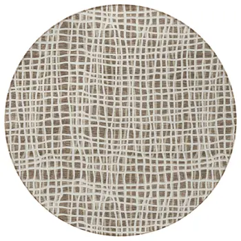 8' Brown Beige And Ivory Round Striped Washable Indoor Outdoor Area Rug