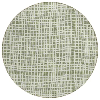 8' Green And Ivory Round Striped Washable Indoor Outdoor Area Rug