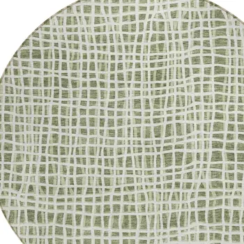 8' Green And Ivory Round Striped Washable Indoor Outdoor Area Rug
