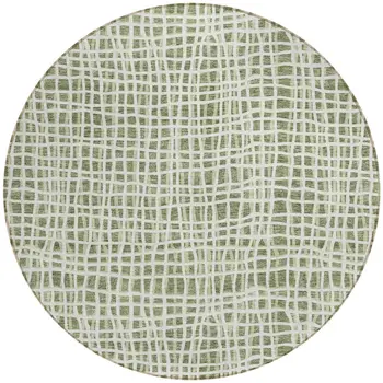 8' Green And Ivory Round Striped Washable Indoor Outdoor Area Rug