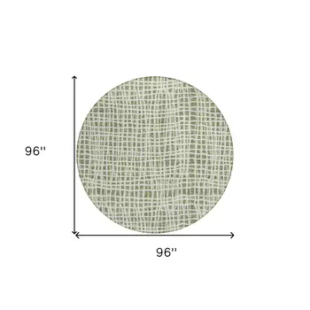 8' Green And Ivory Round Striped Washable Indoor Outdoor Area Rug