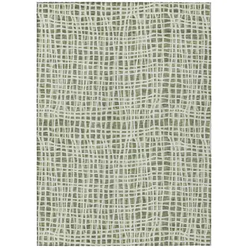 9' X 12' Green And Ivory Striped Washable Indoor Outdoor Area Rug