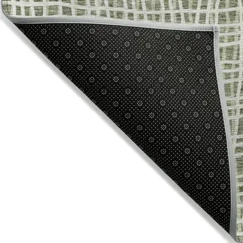 9' X 12' Green And Ivory Striped Washable Indoor Outdoor Area Rug