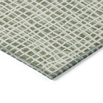 9' X 12' Green And Ivory Striped Washable Indoor Outdoor Area Rug