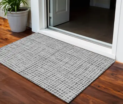 3' X 5' Gray Charcoal And Silver Striped Washable Indoor Outdoor Area Rug