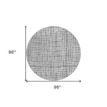8' Gray Charcoal And Silver Round Striped Washable Indoor Outdoor Area Rug