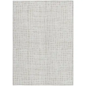9' X 12' Ivory And Beige Striped Washable Indoor Outdoor Area Rug