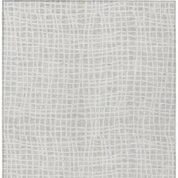 10' X 14' Ivory And Beige Striped Washable Indoor Outdoor Area Rug