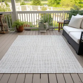 10' X 14' Ivory And Beige Striped Washable Indoor Outdoor Area Rug