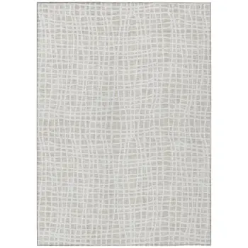 10' X 14' Ivory And Beige Striped Washable Indoor Outdoor Area Rug