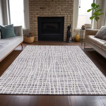 3' X 5' Lilac Purple And Ivory Striped Washable Indoor Outdoor Area Rug