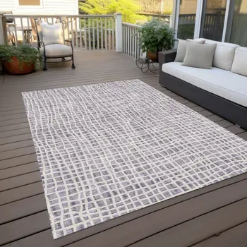 3' X 5' Lilac Purple And Ivory Striped Washable Indoor Outdoor Area Rug