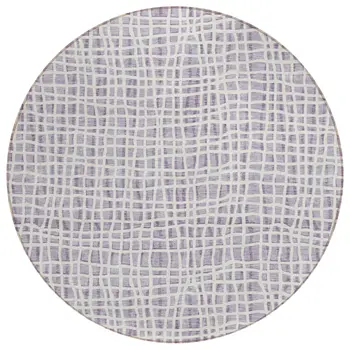8' Lilac Purple And Ivory Round Striped Washable Indoor Outdoor Area Rug