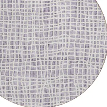8' Lilac Purple And Ivory Round Striped Washable Indoor Outdoor Area Rug