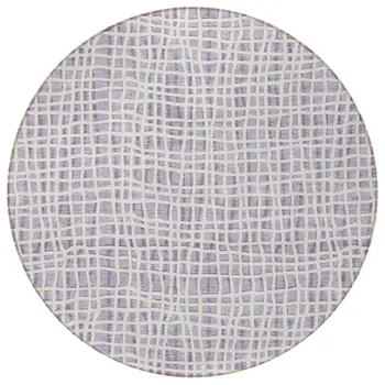 8' Lilac Purple And Ivory Round Striped Washable Indoor Outdoor Area Rug