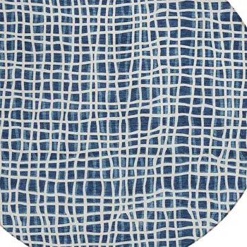 8' Navy Blue And Ivory Round Striped Washable Indoor Outdoor Area Rug