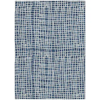 8' X 10' Navy Blue And Ivory Striped Washable Indoor Outdoor Area Rug
