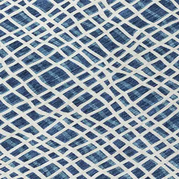 8' X 10' Navy Blue And Ivory Striped Washable Indoor Outdoor Area Rug