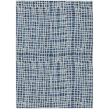 10' X 14' Navy Blue And Ivory Striped Washable Indoor Outdoor Area Rug