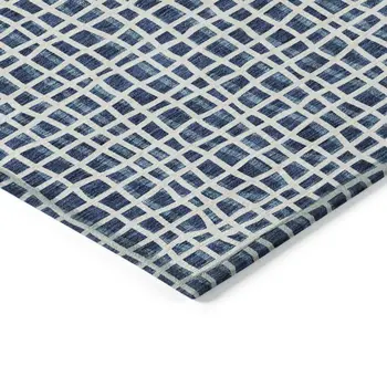 10' X 14' Navy Blue And Ivory Striped Washable Indoor Outdoor Area Rug