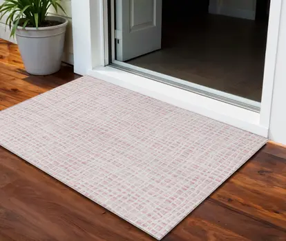 3' X 5' Pink And Ivory Striped Washable Indoor Outdoor Area Rug