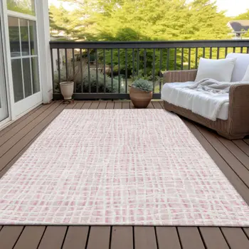 8' X 10' Pink And Ivory Striped Washable Indoor Outdoor Area Rug