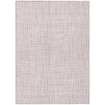 8' X 10' Pink And Ivory Striped Washable Indoor Outdoor Area Rug