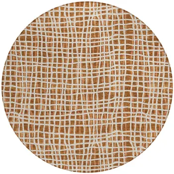 8' Orange Beige And Copper Round Striped Washable Indoor Outdoor Area Rug