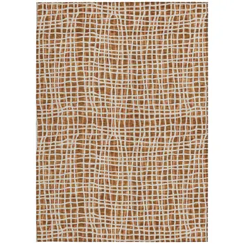 9' X 12' Orange Beige And Copper Striped Washable Indoor Outdoor Area Rug
