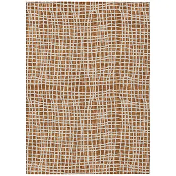 10' X 14' Orange Beige And Copper Striped Washable Indoor Outdoor Area Rug