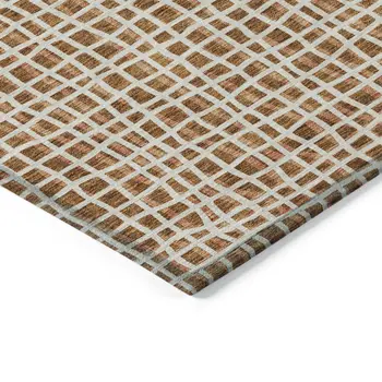 10' X 14' Orange Beige And Copper Striped Washable Indoor Outdoor Area Rug